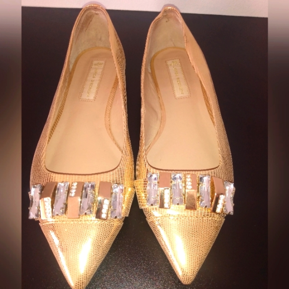 Jorge Bischoff Women's Elegant Gold Flats with Embellishments